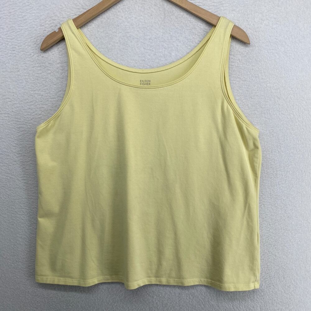 EILEEN FISHER Tank Top XL Stretch Organic Cotton Jersey Scoop Neck Yellow USA